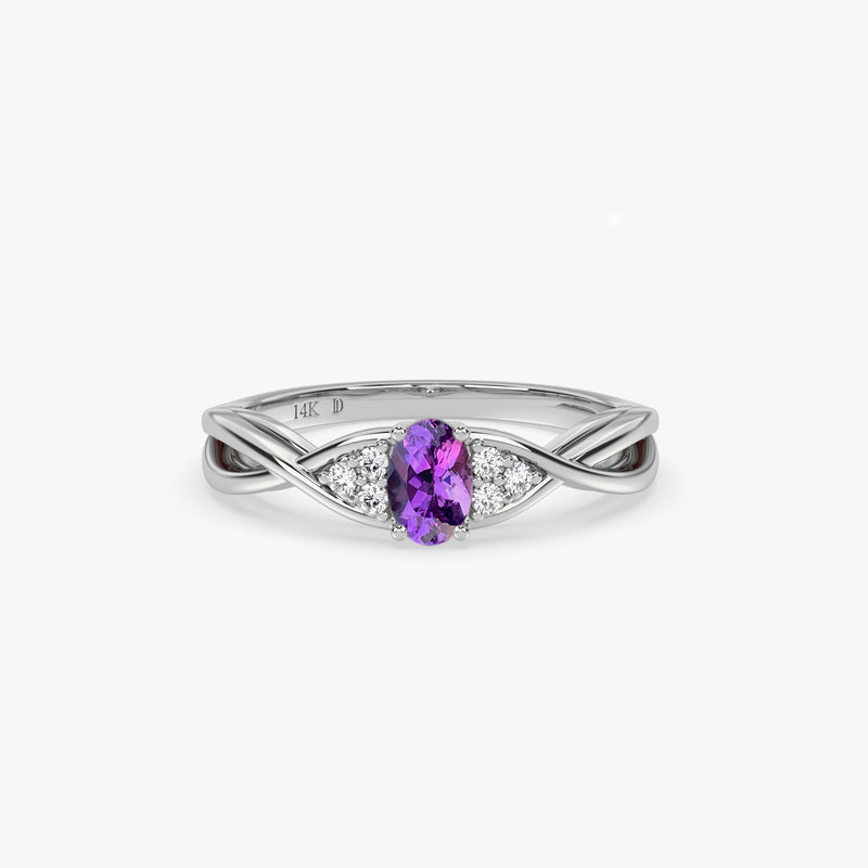 Oval Amethyst Ring with Diamonds in Gold