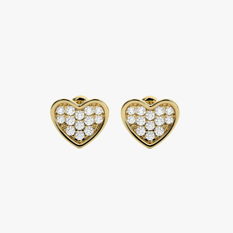 Gold Heart Diamond Stud Earrings