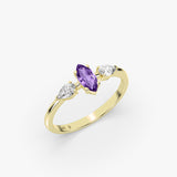 Marquise Amethyst Ring in Gold with Diamonds