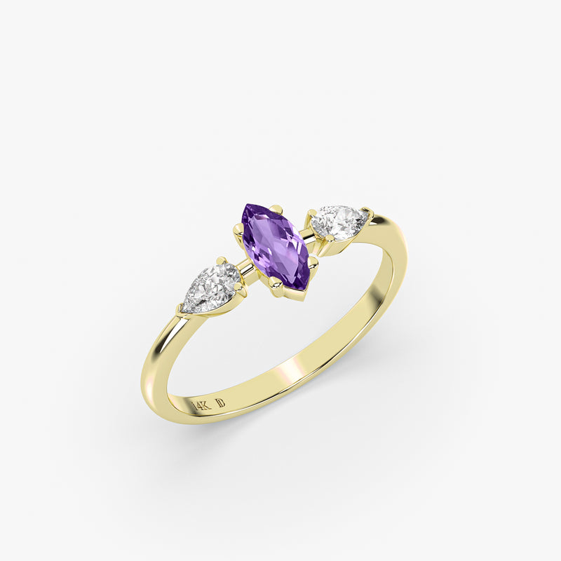 Marquise Amethyst Ring in Gold with Diamonds