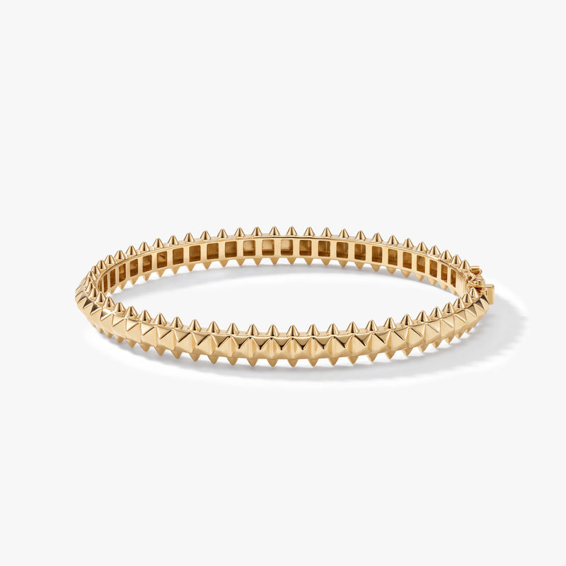 14K Solid Gold Spiked Bangle Bracelet