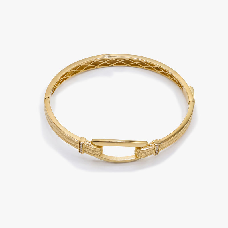 14K Solid Gold Textured Bar Bangle Bracelet
