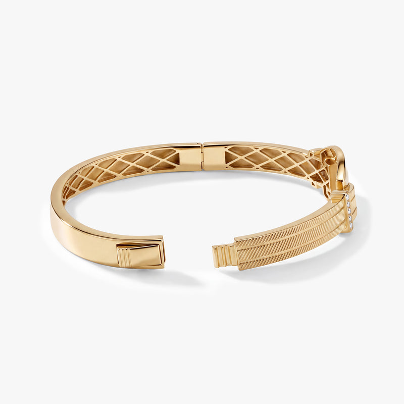 14K Solid Gold Textured Bar Bangle Bracelet