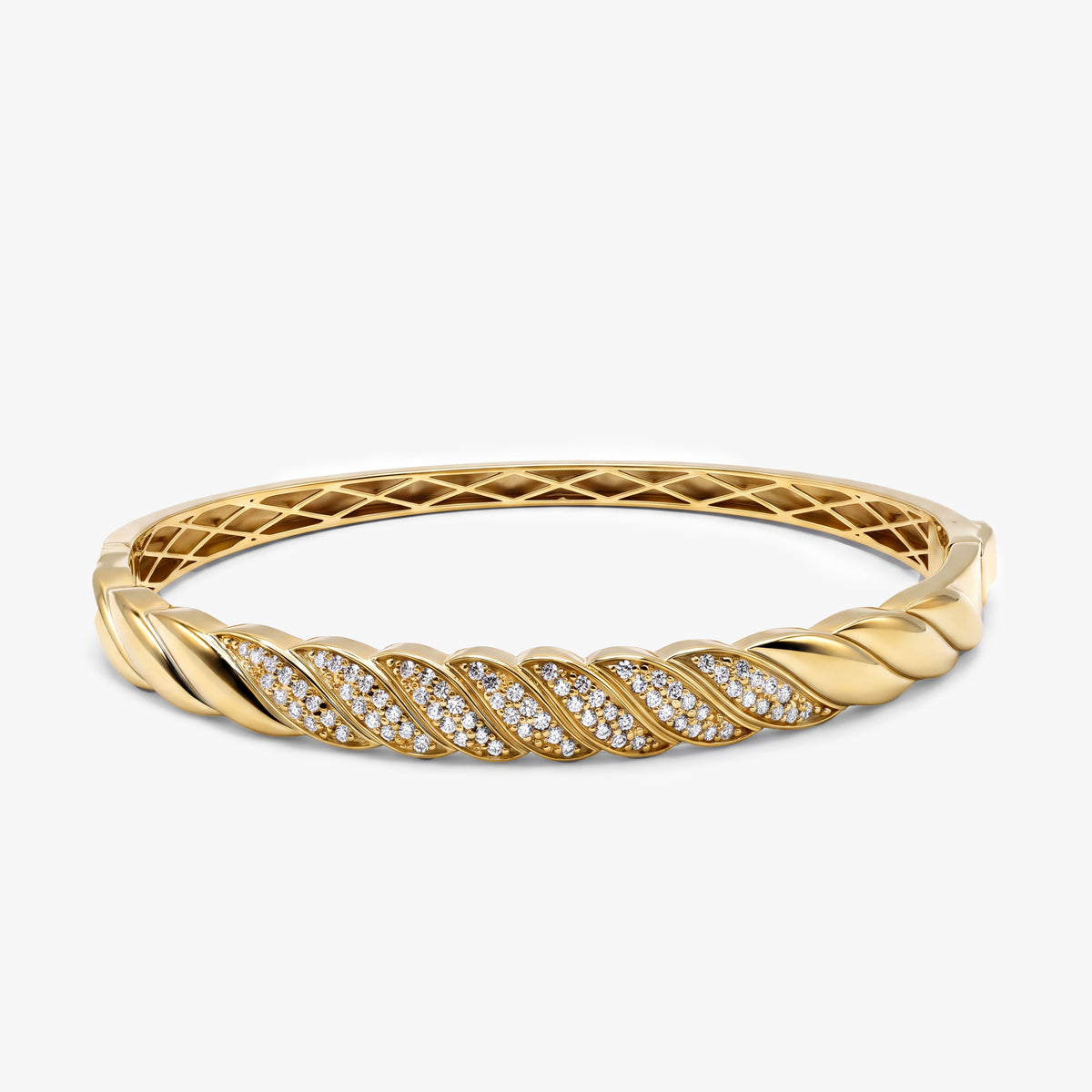 14K Solid Gold Diamond Twist Bangle Bracelet