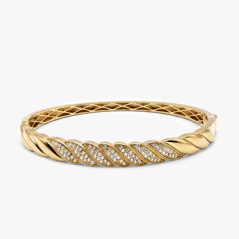 14K Solid Gold Diamond Twist Bangle Bracelet