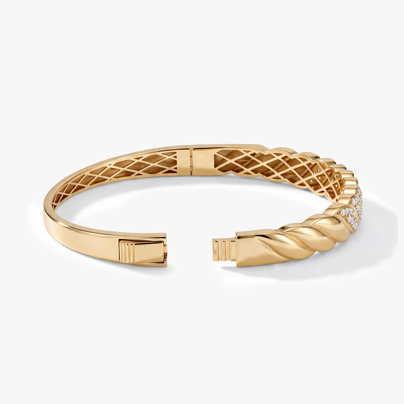 14K Solid Gold Diamond Twist Bangle Bracelet