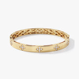 14K Solid Gold Diamond Clover Bangle Bracelet