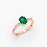 Solid Gold Oval Emerald Ring with Diamonds