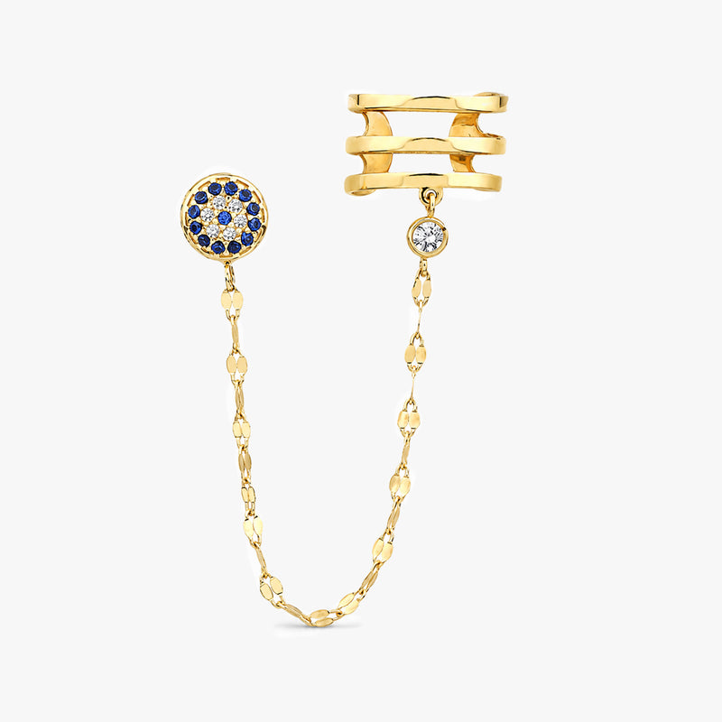 Gold Evil Eye Chain Earring with Diamond