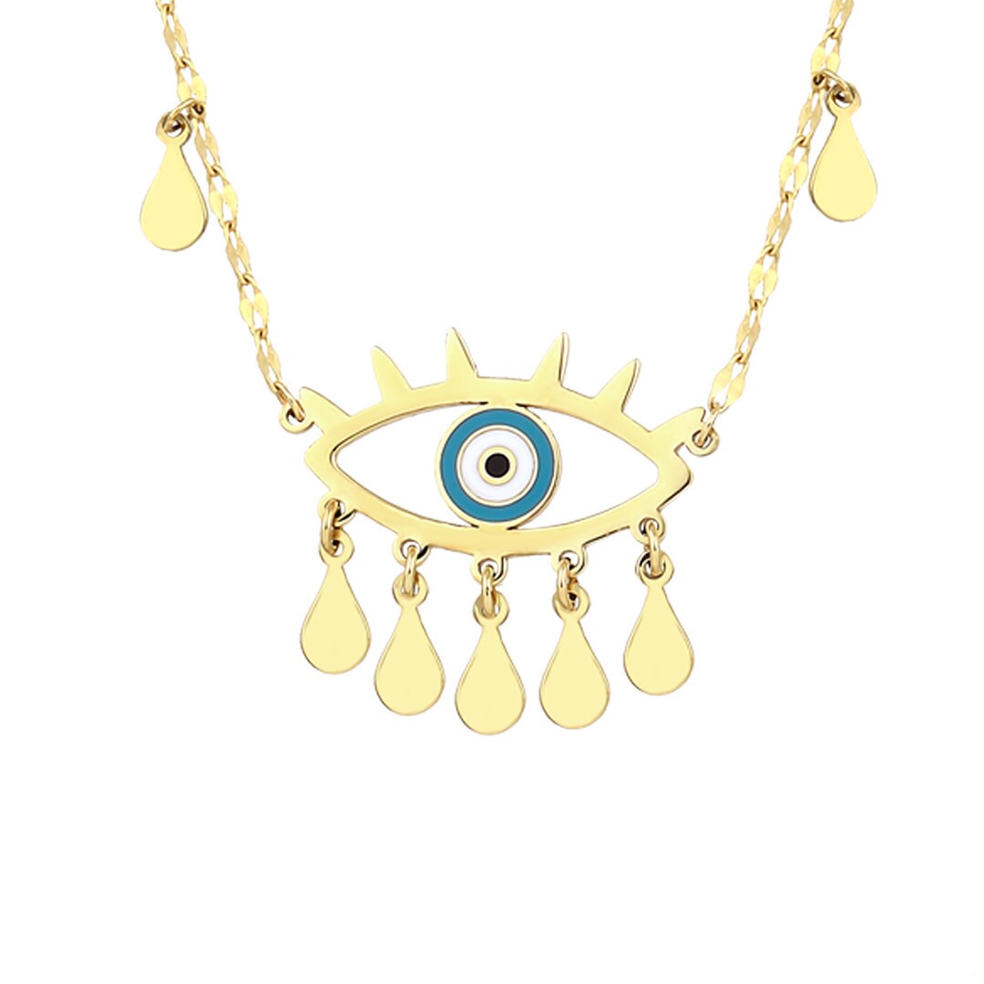 Gold Fringed Evil Eye Necklace
