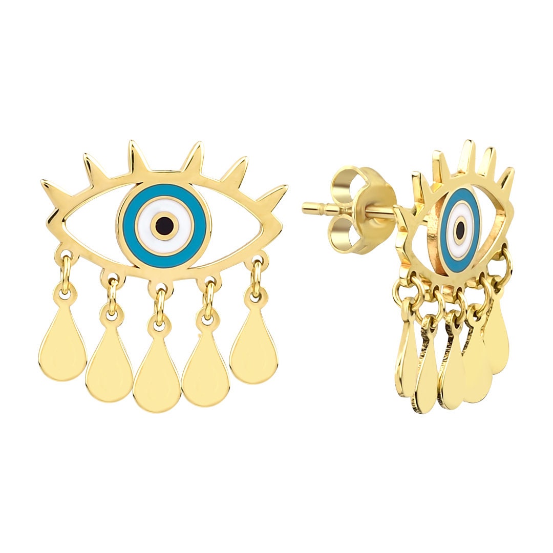 Gold Evil Eye Dangle Earrings