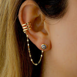 Gold Evil Eye Chain Earring with Diamond
