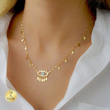 Gold Fringed Evil Eye Necklace