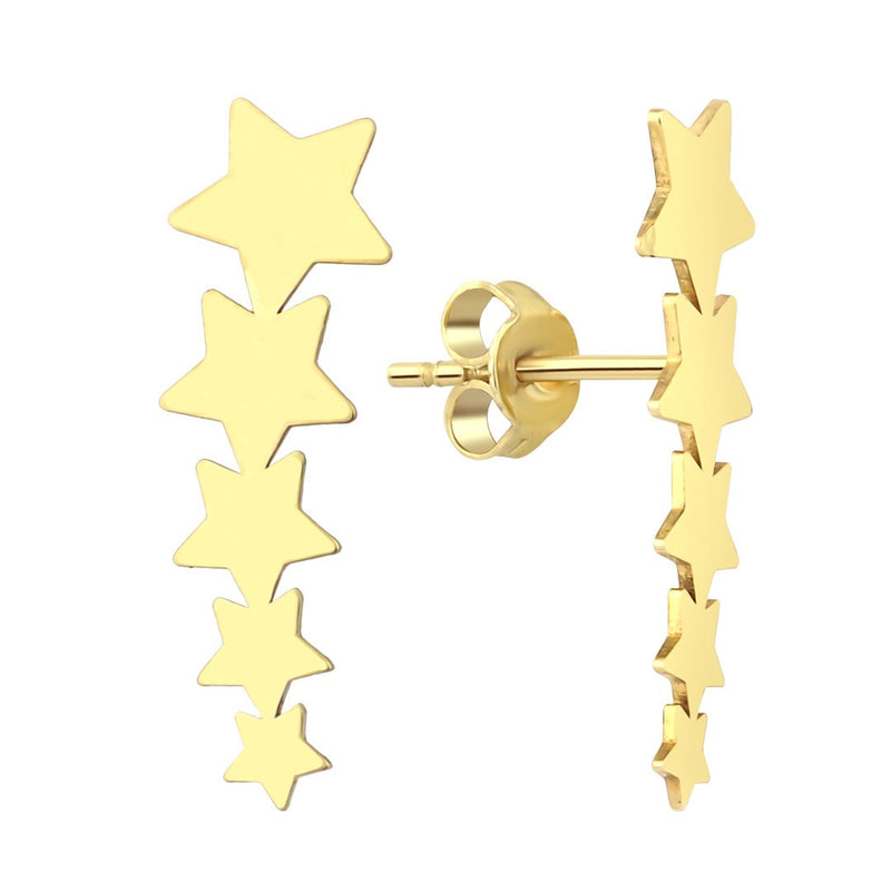 Solid Gold Five Star Climber Earrings