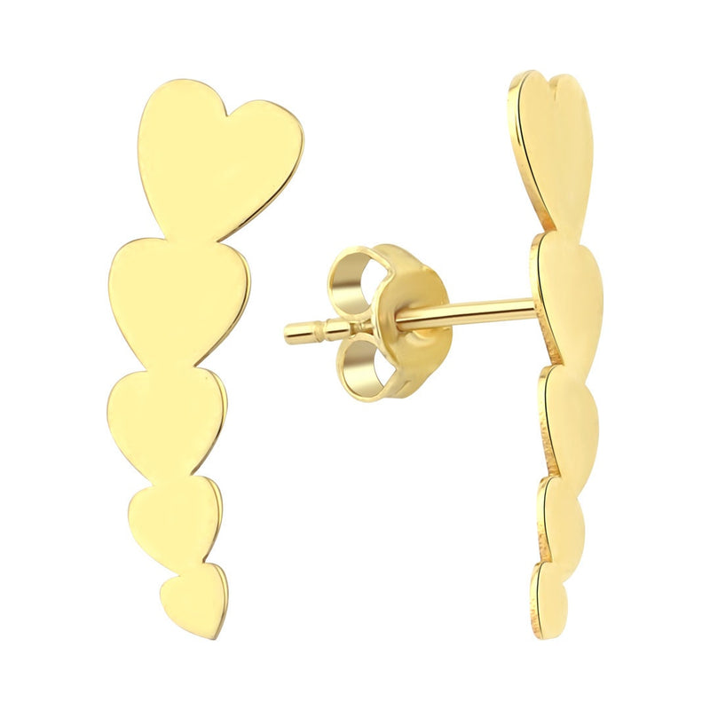 Gold Heart Ear Climber Earrings
