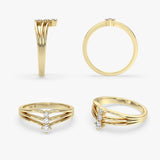Three Diamond Chevron Ring in Gold