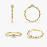 Princess Cut Beaded Diamond Gold Ring