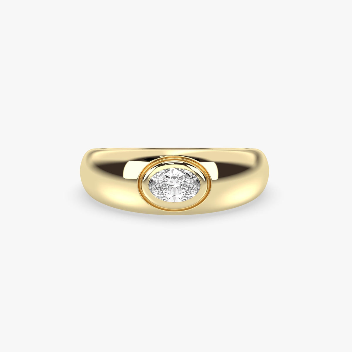 Gold Dome Ring with Oval Diamond