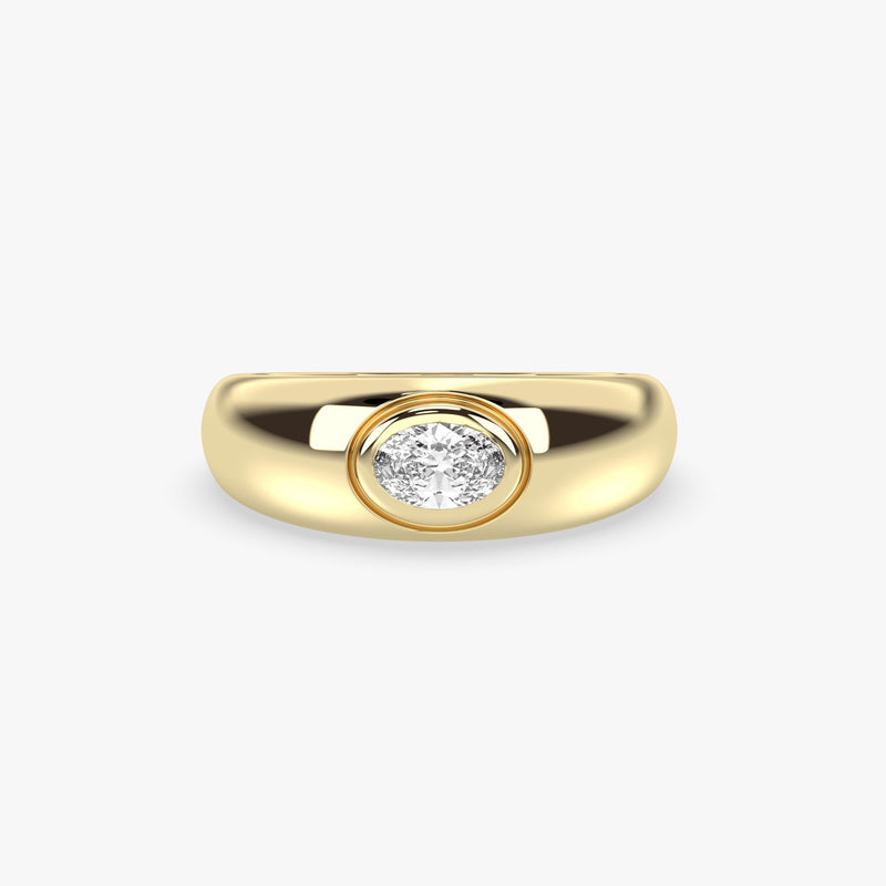 Gold Dome Ring with Oval Diamond
