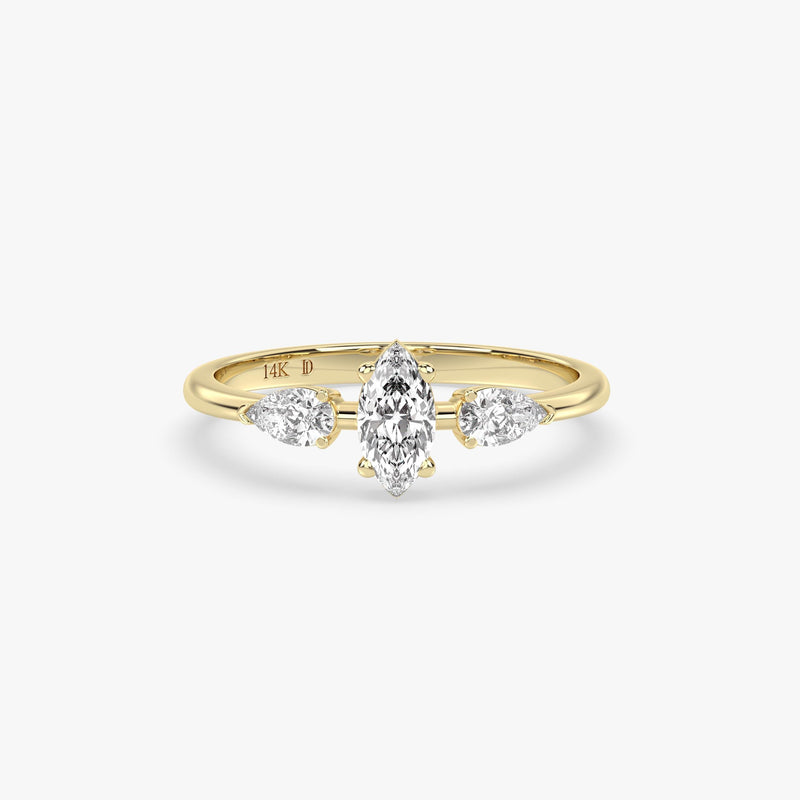 Three Stone Marquise Diamond Ring in Gold