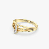 Three Diamond Chevron Ring in Gold