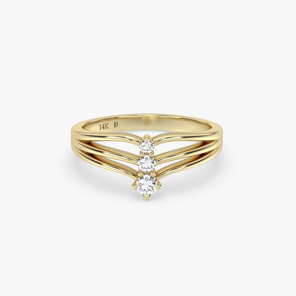 Three Diamond Chevron Ring in Gold