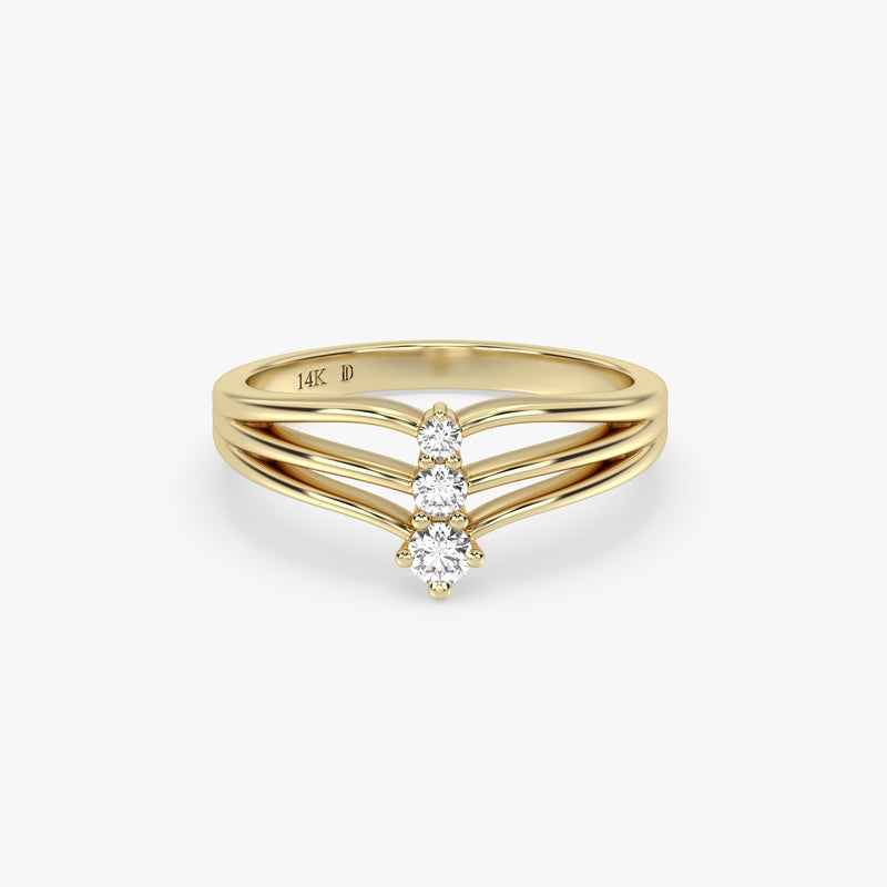 Three Diamond Chevron Ring in Gold