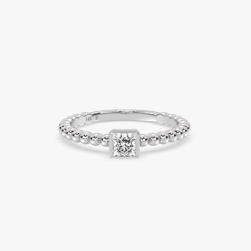 Princess Cut Beaded Diamond Gold Ring