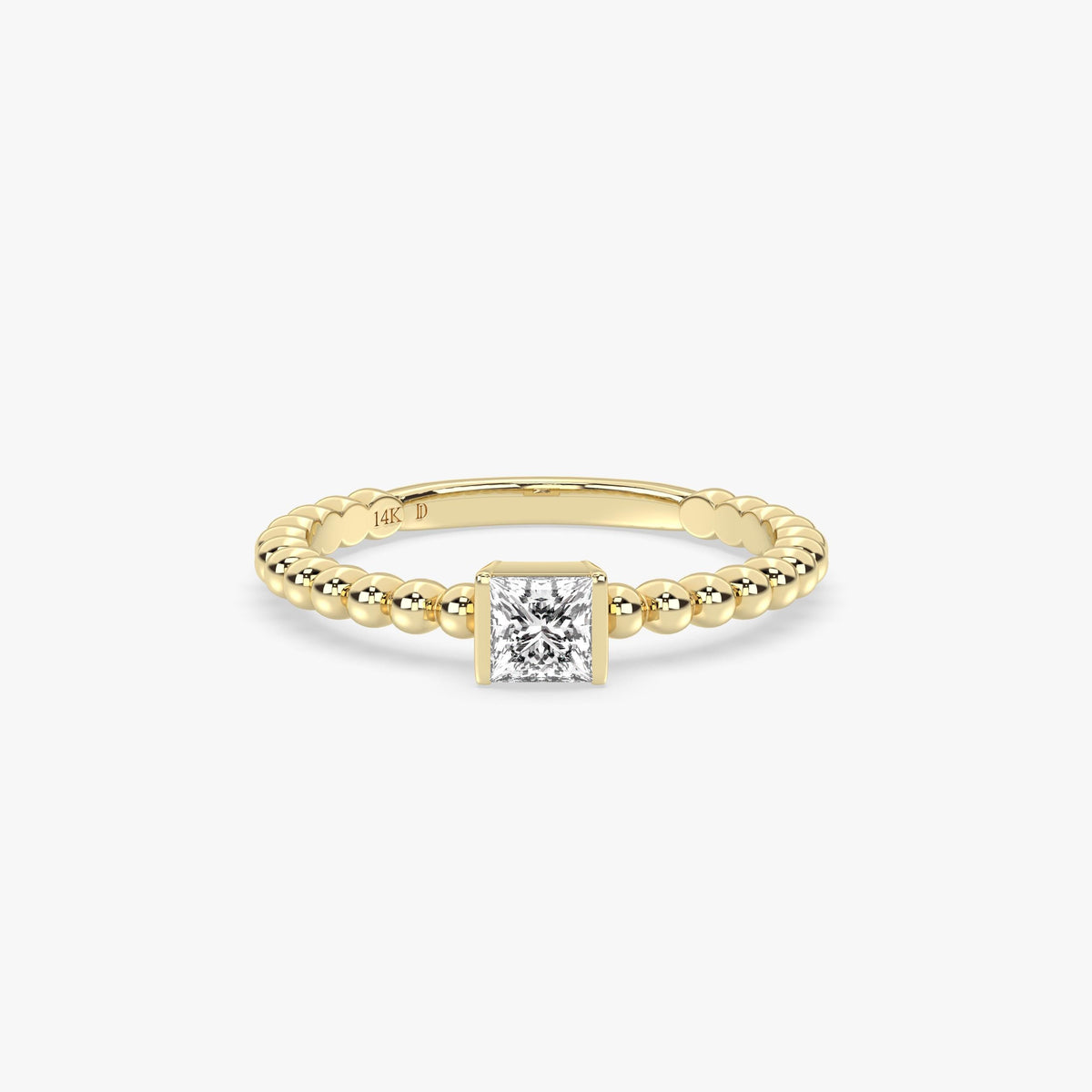 Princess Cut Beaded Diamond Gold Ring