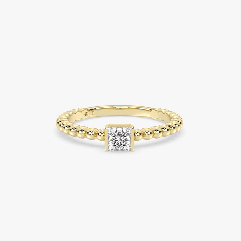 Princess Cut Beaded Diamond Gold Ring