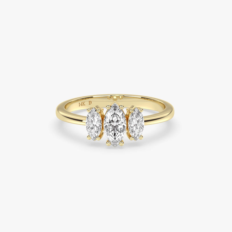 Three Stone Marquise Diamond Ring in Gold