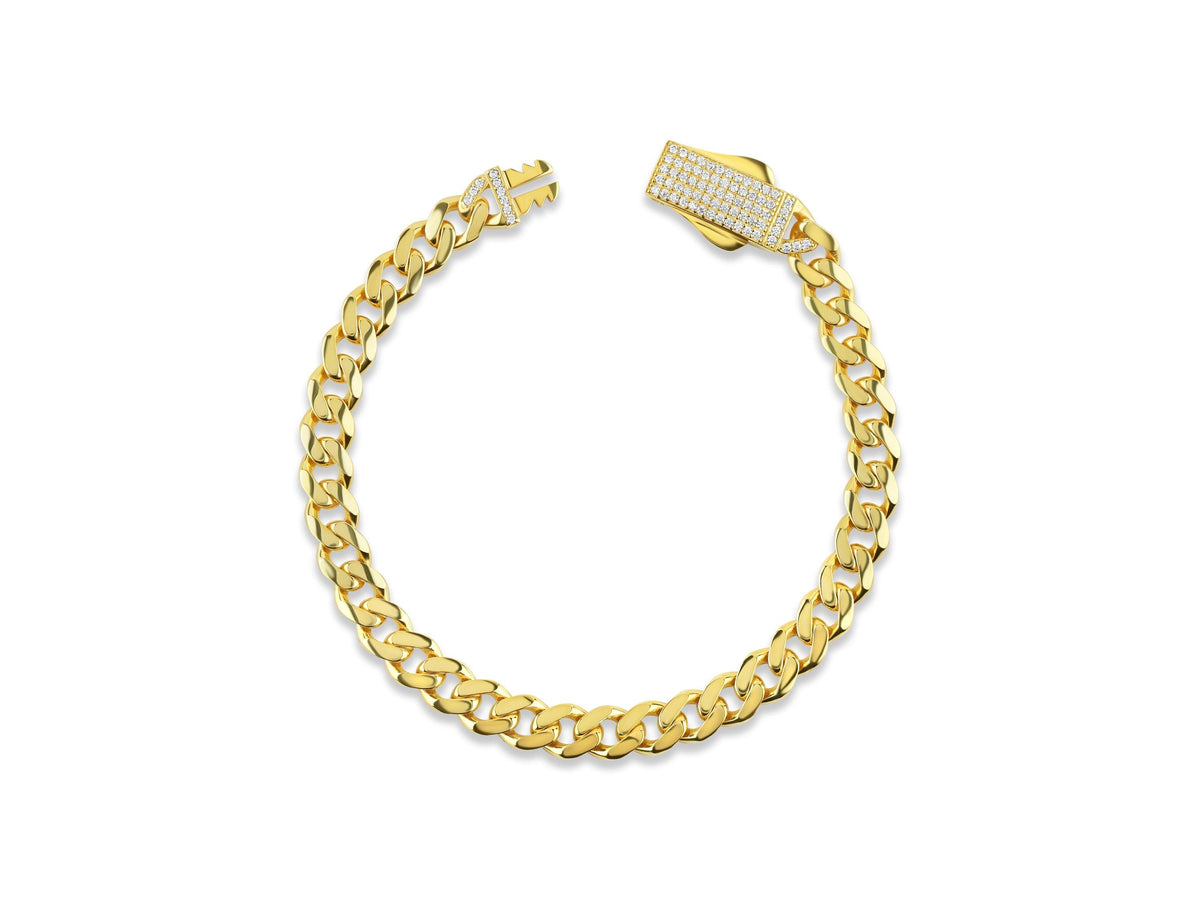 Solid Gold Miami Cuban Bracelet with Diamond Clasp – 7mm