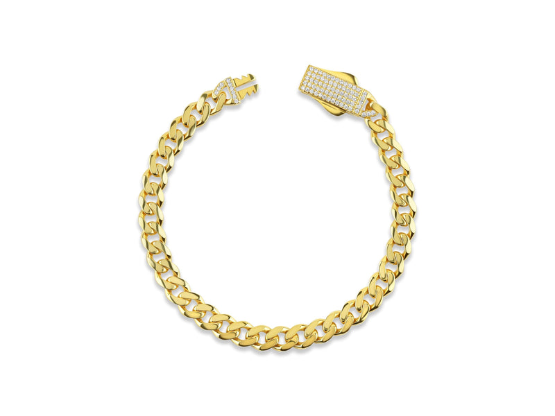 Solid Gold Miami Cuban Bracelet with Diamond Clasp – 7mm