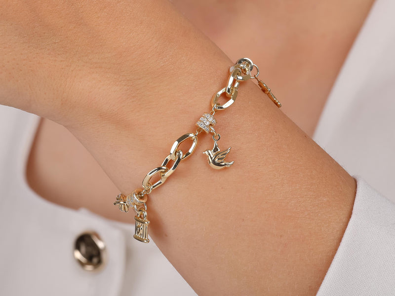 Gold Charm Bracelet with Padlock and Key
