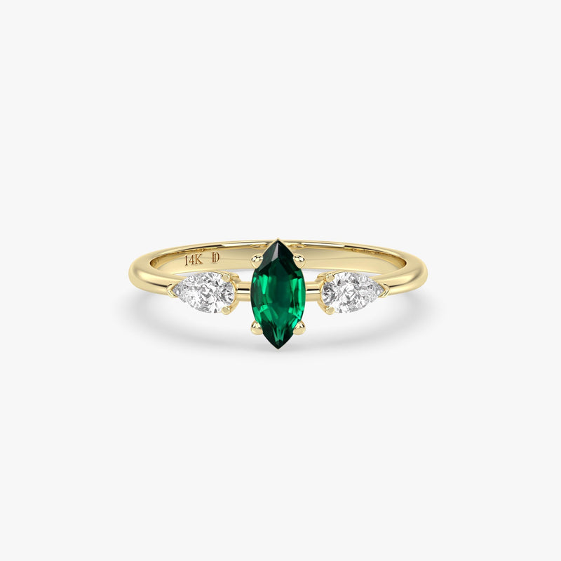 Marquise Emerald Ring in Gold with Diamonds