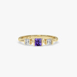 Amethyst Princess Cut Three Stone Ring in Gold