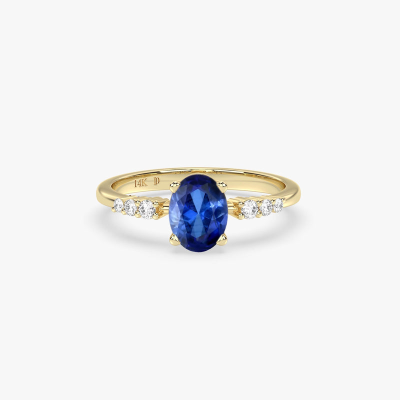 Solid Gold Oval Sapphire Ring with Diamonds