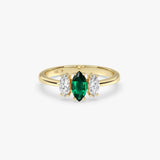 Emerald Ring in Gold with Marquise Diamonds