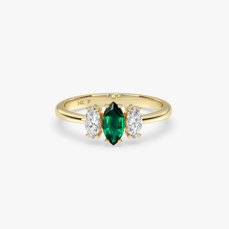 Emerald Ring in Gold with Marquise Diamonds