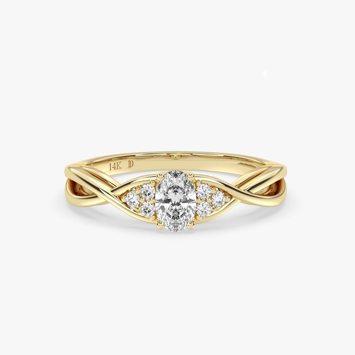 Oval Diamond Twisted Gold Ring