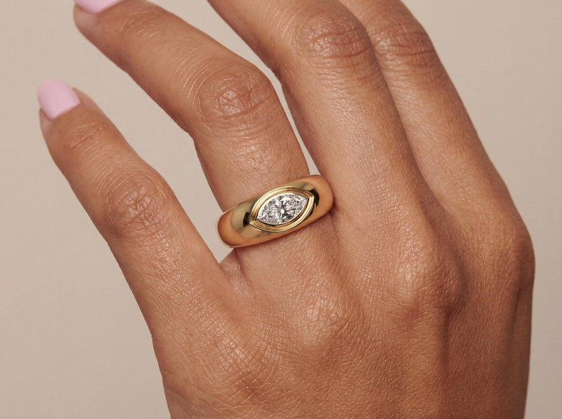 Gold Dome Ring with Marquise Diamond