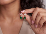Pear Drop Earrings with White Sapphire Leaf Studs