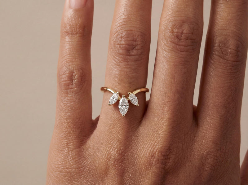 V-Shape Marquise Diamond Ring in Gold