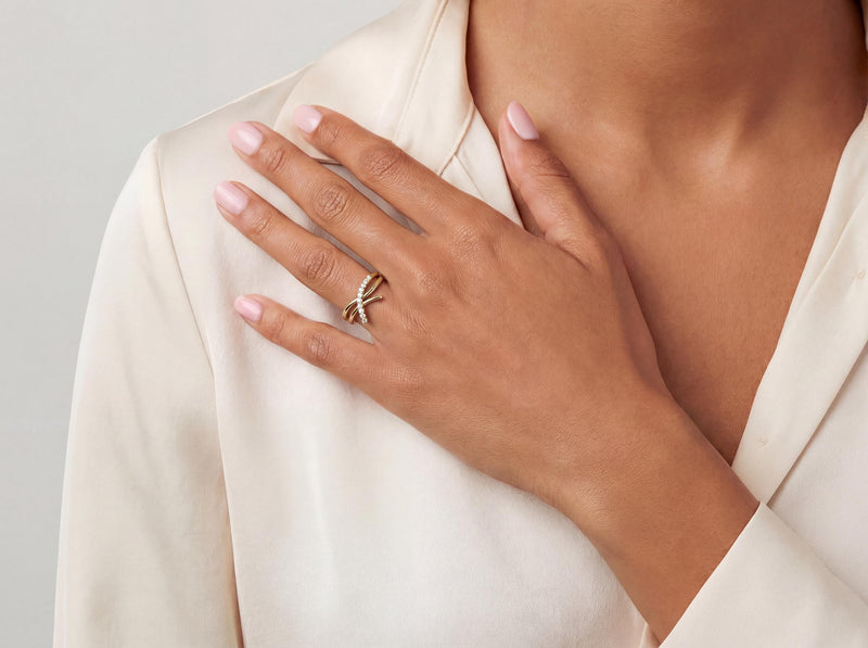 Diamond Crossover Ring in Gold