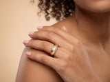 Gold Dome Ring with Marquise Diamond