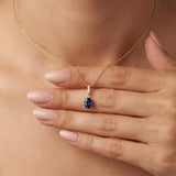 Oval Gemstone Pendant Necklace with White Sapphire Accents in Gold