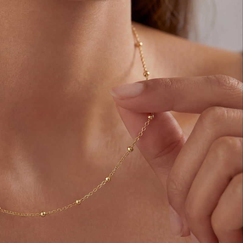 Gold Satellite Bead Chain Necklace