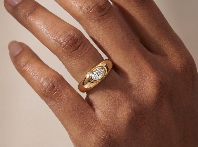 Gold Dome Ring with Oval Diamond