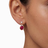 Gemstone Oval Drop Earrings with White Sapphire in Gold