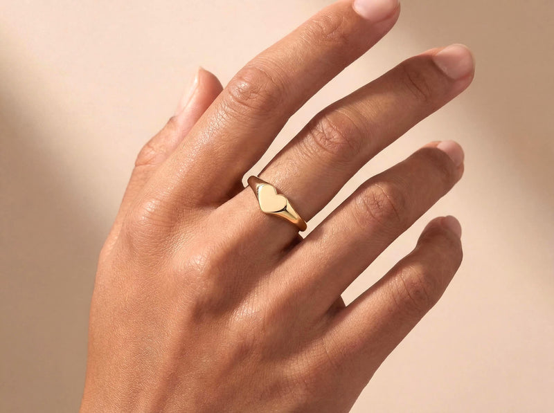 Solid Gold Heart Signet Ring